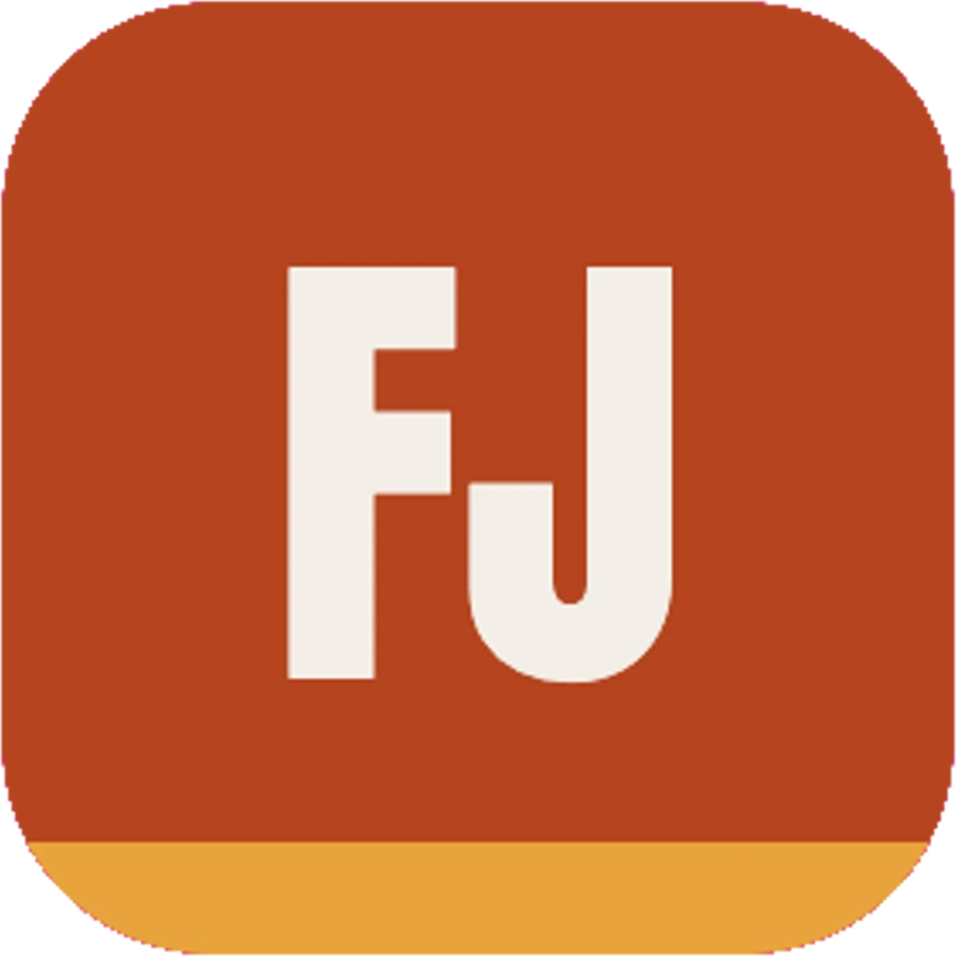 Logo von FIFOJobs, die Buchstaben FJ in Weiß auf rostrotem Quadrat